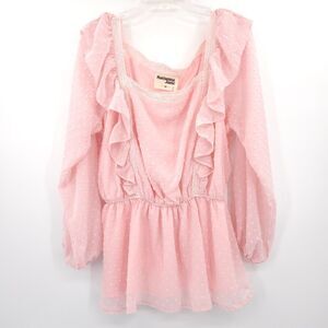 Savanna Jane NWT swiss dot ruffle cottagecore top Size 1X pink long sleeve‎